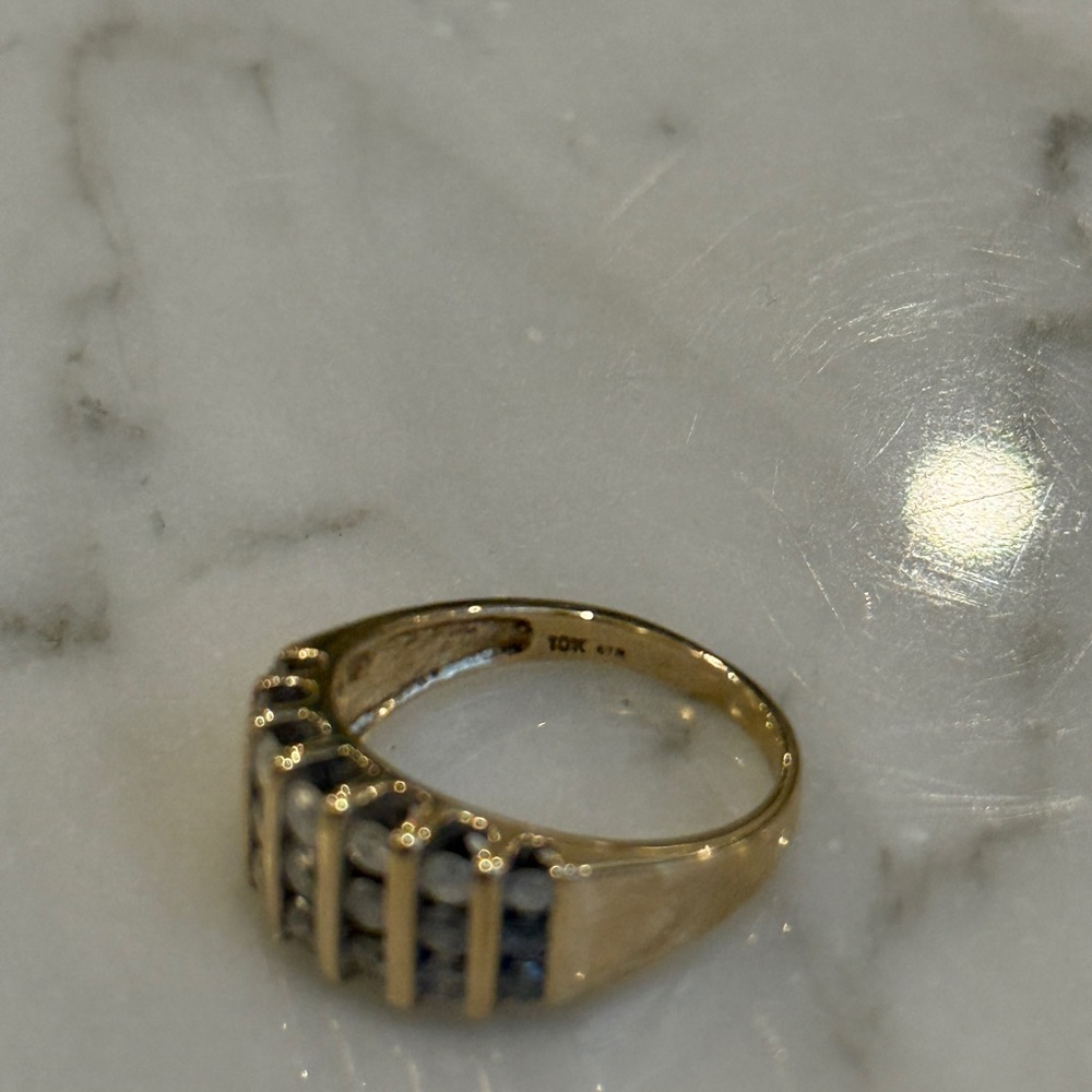 10k GOLD & DIAMOND Three-Row Cluster Band Ring, Yellow Circa 1980s–90s - Picture 7 of 8